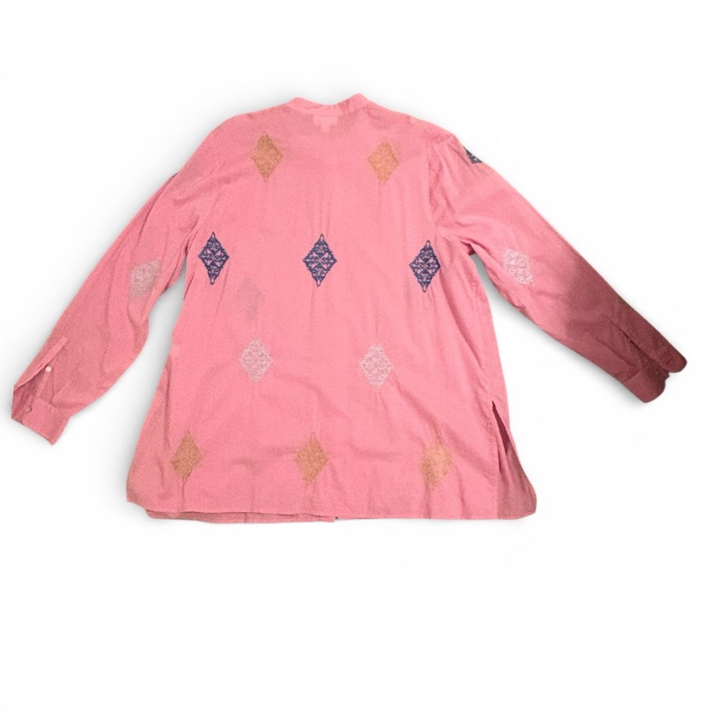 SALE J. Jill Pink Embroidered Tunic ✨ Button Front Boho Diamond Detail Size L - Picture 5 of 9